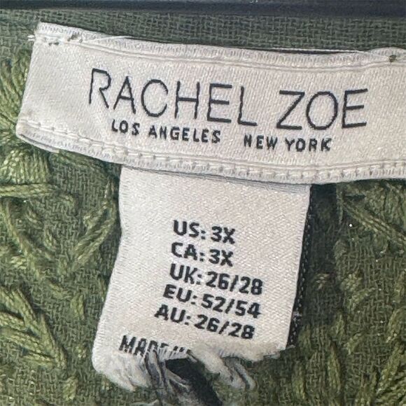 Rachel Zoe 3X Olive Green Embroidered Boho Peasant Tunic Top Blouse Festival - Picture 6 of 7